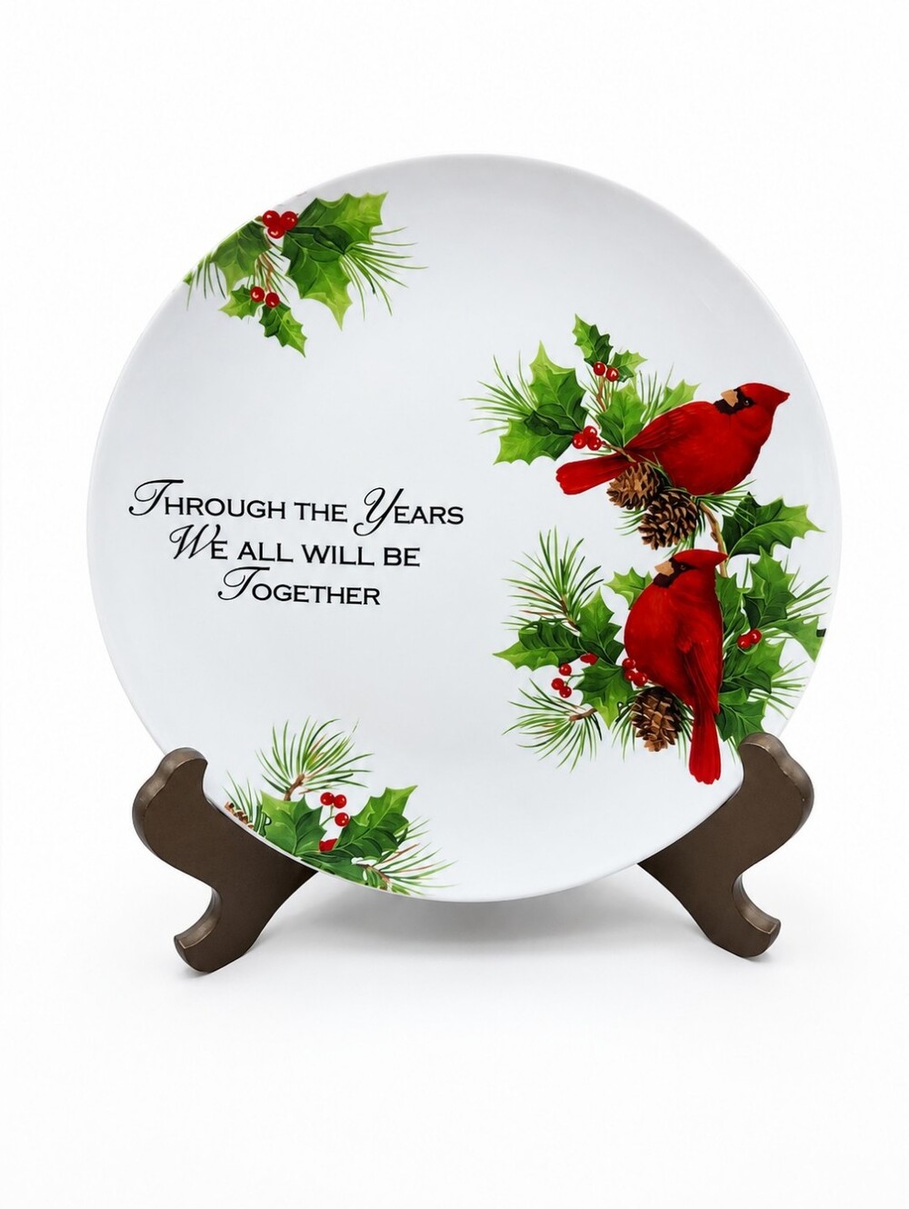 Holiday Sentiment Decorative Plate in White, Green & Red